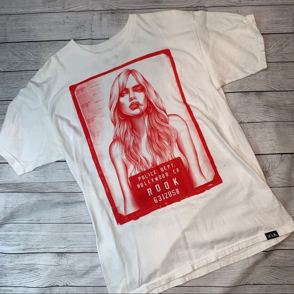Rook Other - ROOK White Graphic T-shirt Hollywood Mugshot Large